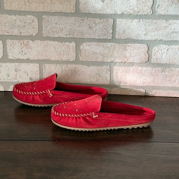 Red Suede Moccasin Clog with Beaded Accents - Picture 2 of 4